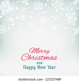 Merry Christmas and Happy New Year background with snowflakes. Vector illustration