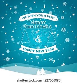 Merry Christmas and Happy New Year vintage retro vector illustration for holiday design. Party poster, greeting card, banner or invitation.
