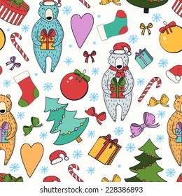 Merry Christmas and Happy New Year colorful seamless background. Vector illustration. 