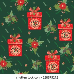 Merry Christmas and Happy New Year background. Design elements for posters, flyers, graphics module, paper, wallpaper. Seamless pattern with Christmas gifts.