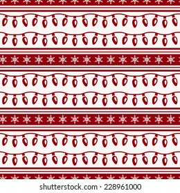 Merry Christmas and Happy New Year! Striped background with garlands and snowflakes. Seamless pattern. Vector illustration.