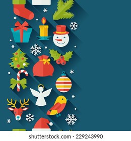 Merry Christmas and Happy New Year seamless pattern.