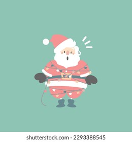 merry christmas and happy new year with cute santa claus in the winter season green background, flat vector illustration cartoon character costume design