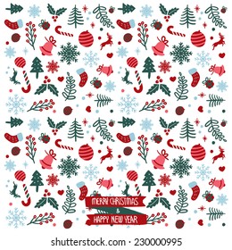 merry christmas & happy new year pattern vector