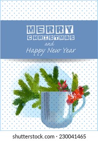 Merry Christmas and Happy New Year. Watercolor vector background.