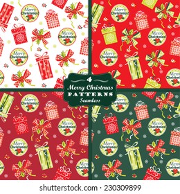 Merry Christmas and Happy New Year background. Design elements for posters, flyers, graphics module, paper, wallpaper. Seamless pattern with Christmas gifts.