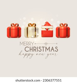 Merry Christmas and Happy New Year design template with gift box, snowflake and Santa Claus. Happy holidays. Special season offer