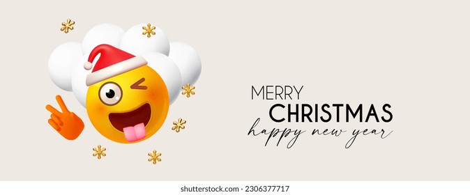 Merry Christmas and Happy New Year funny design template with smiling Santa Claus faces. Happy holidays