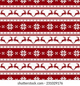 Merry Christmas and Happy New Year! Seamless striped background with deers and nordic pattern. Vector illustration.