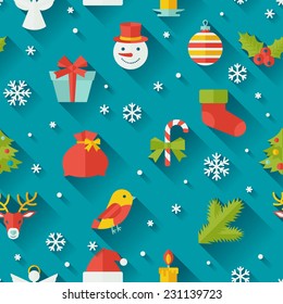 Merry Christmas and Happy New Year seamless pattern.