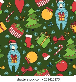 Merry Christmas and Happy New Year colorful seamless background. Vector illustration. 