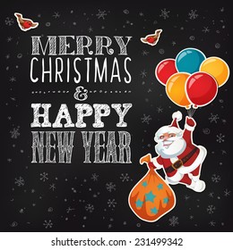 Merry Christmas and Happy New Year card with Santa Claus
