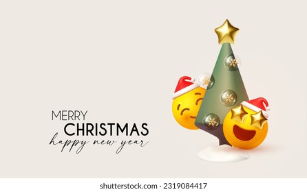 Merry Christmas and Happy New Year funny design template with smiling Santa Claus faces. Happy holidays