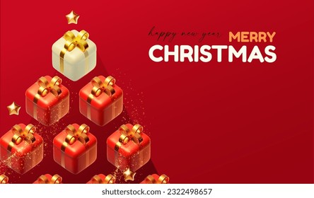 Merry Christmas and Happy New Year design template with gift box, snowflake and Santa Claus. Happy holidays. Special season offer