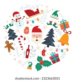 Merry Christmas and Happy New Year Icon Set Vector Design.