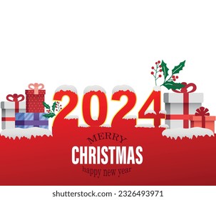 Merry Christmas and Happy New Year banner, greeting card, poster, holiday cover, header. modern Xmas design 2024.
