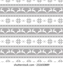 Merry Christmas and Happy New Year! Seamless striped background with deers and Nordic pattern. Vector illustration.