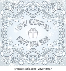 Merry Christmas and Happy New Year snowy relief design. Vector eps 10 