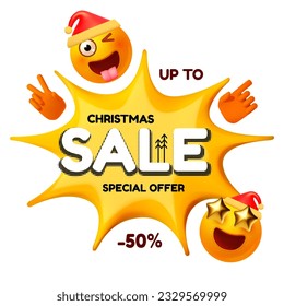 Merry Christmas and Happy New Year design template with gift box, snowflake and Santa Claus. Happy holidays. Special season offer