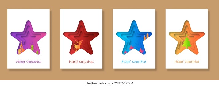 Merry Christmas and Happy New Year template for covers, invitations, posters, banners and flyers in paper cut style. Vector illustration EPS 10