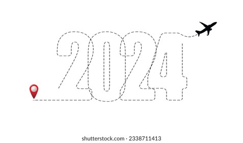 Merry Christmas and Happy New Year concept, destination with 2024 itinerary. New Year s trip logo. Flat vector illustration