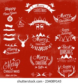 Merry Christmas and Happy New Year calligraphic and Typographic Background