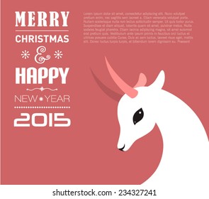 Merry Christmas and Happy new year card for 2015 year of Goat and Sheep