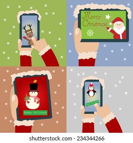 Merry Christmas and Happy New Year with smartphone and tablet