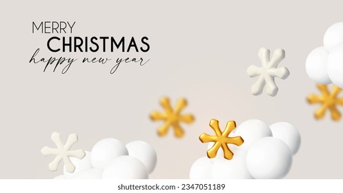 Merry Christmas and Happy New Year design template with snow and snowflakes