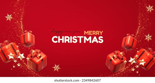 Merry Christmas and Happy New Year design template with gift box. Happy holidays. Special season offer