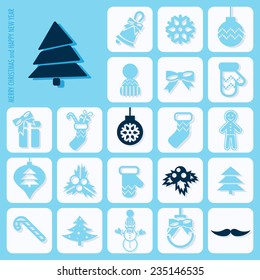 Merry Christmas and Happy New Year Icons Set. Vector illustration. Eps 10