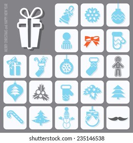 Merry Christmas and Happy New Year Icons Set. Vector illustration. Eps 10