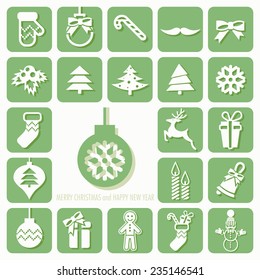 Merry Christmas and Happy New Year Icons Set. Vector illustration. Eps 10