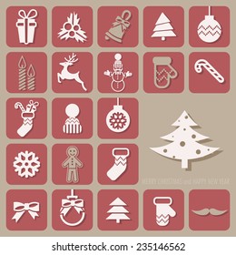 Merry Christmas and Happy New Year Icons Set. Vector illustration. Eps 10