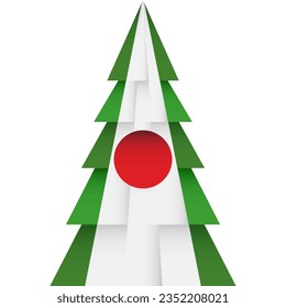 Merry Christmas and Happy New Year. Christmas tree - origami. Japan vector flag in geometric polygonal style.
Vector illustration.