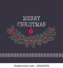 Merry christmas and happy new year greeting card wreath purple vector background