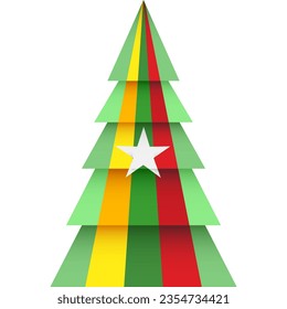 Merry Christmas and Happy New Year. Christmas tree - origami. Myanmar vector flag in geometric polygonal style.
Vector illustration.