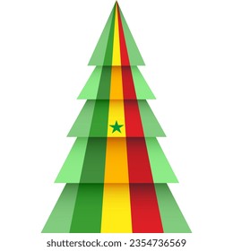 Merry Christmas and Happy New Year. Christmas tree - origami. Senegal vector flag in geometric polygonal style.
Vector illustration.