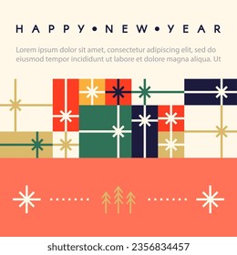 Merry Christmas and Happy New Year minimal design template with stylised gift boxes