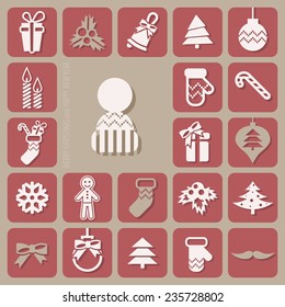 Merry Christmas and Happy New Year Icons Set. Vector illustration. Eps 10