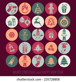 Merry Christmas and Happy New Year Icons Set. Vector illustration. Eps 10