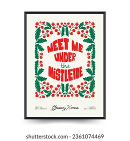 Merry Christmas and Happy New Year vertical flyer or poster template. Modern trendy Matisse minimal style. Hand drawn design for wallpaper, wall decor, print, postcard, cover, template, banner.