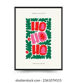 Merry Christmas and Happy New Year vertical flyer or poster template. Modern trendy Matisse minimal style. Hand drawn design for wallpaper, wall decor, print, postcard, cover, template, banner.