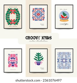 Merry Christmas and Happy New Year vertical flyer or poster template. Modern trendy Matisse minimal style. Hand drawn design for wallpaper, wall decor, print, postcard, cover, template, banner.
