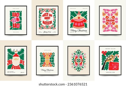 Feliz Navidad y Feliz Año Nuevo vertical volante o plantilla de afiches. Moderna moda Matisse minimalista. Diseño dibujado a mano para papel pintado, decoración de pared, impresión, postal, cubierta, plantilla, banner.