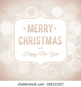 Merry Christmas and Happy New Year soft golden card. Vector editable illustration.