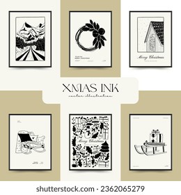 Merry Christmas and Happy New Year backgrounds, greeting cards, posters, holiday covers. Xmas festive templates