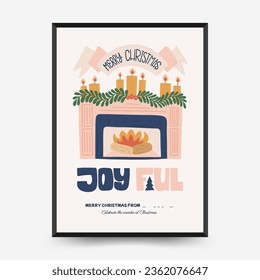 Merry Christmas and Happy New Year vertical flyer or poster template. Modern trendy Matisse minimal style. Hand drawn design for wallpaper, wall decor, print, postcard, cover, template, banner.