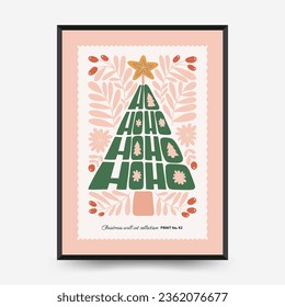 Merry Christmas and Happy New Year vertical flyer or poster template. Modern trendy Matisse minimal style. Hand drawn design for wallpaper, wall decor, print, postcard, cover, template, banner.