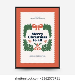 Merry Christmas and Happy New Year vertical flyer or poster template. Modern trendy Matisse minimal style. Hand drawn design for wallpaper, wall decor, print, postcard, cover, template, banner.